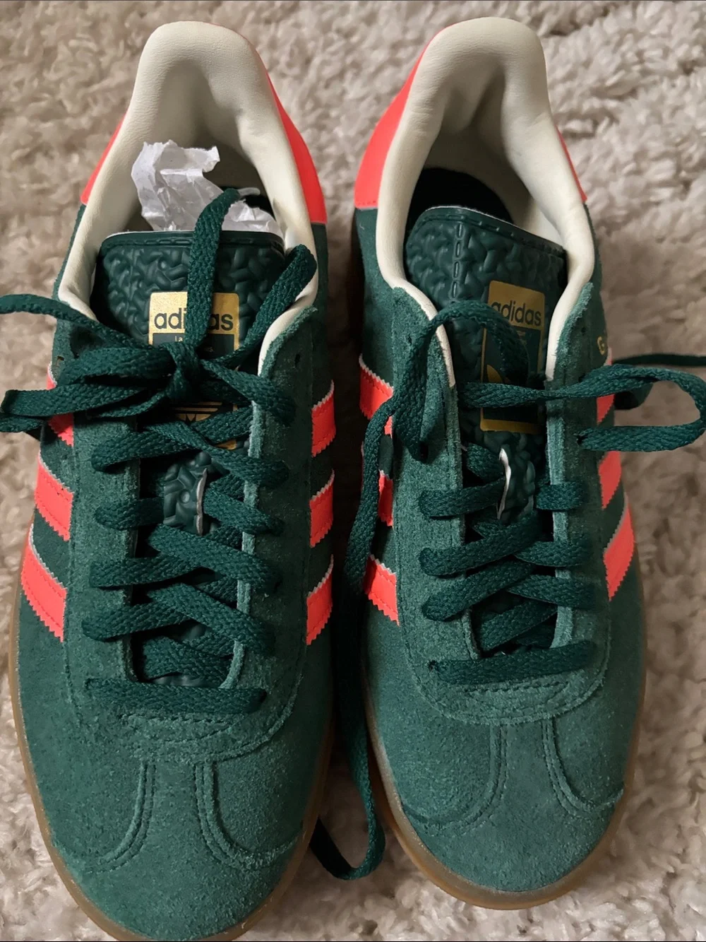 adidas Gazelle Platform Sneaker in Teal with Neon Coral Stripes